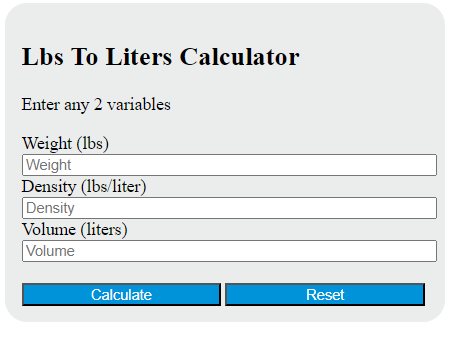 lbs to liters calculator