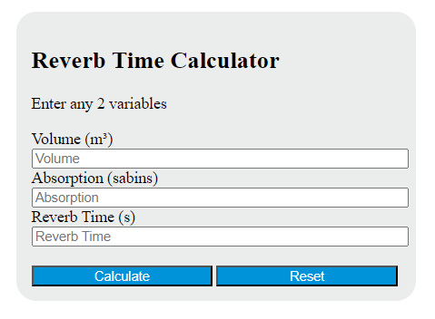 reverb time calculator