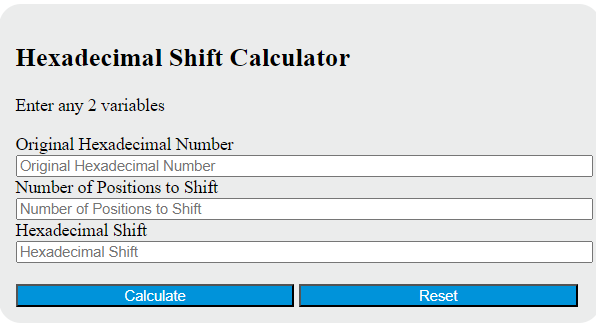 hexadecimal shift calculator