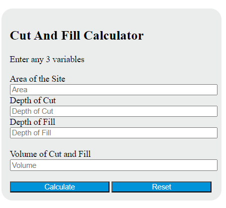 cut and fill calculator