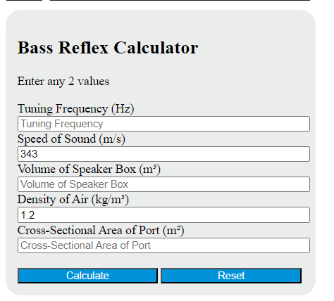bass reflex calculator