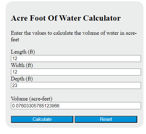 acre foot of water calculator