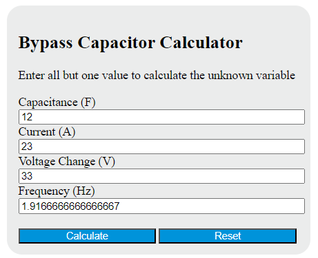 bypass capacitor calculator