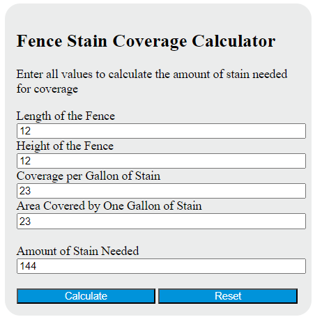 fence stain coverage calculator