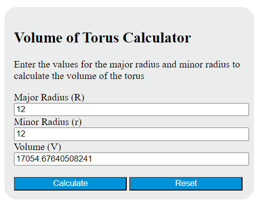 volume of torus calculator