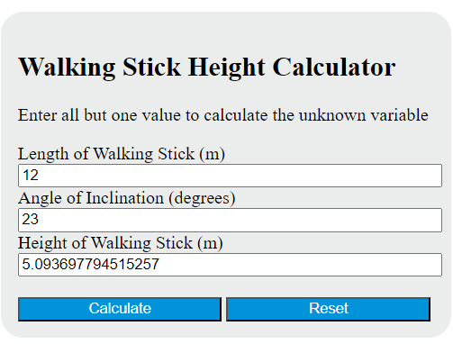 walking stick height calculator