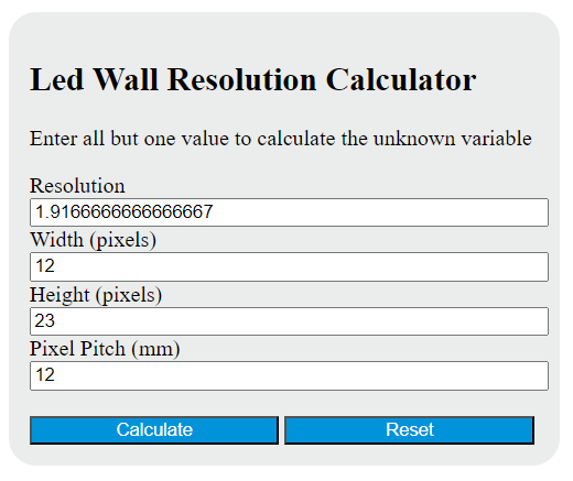 LED wall resolution calculator