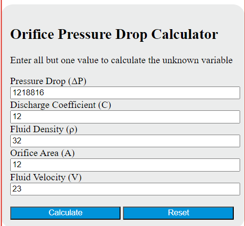 orifice pressure drop calculator