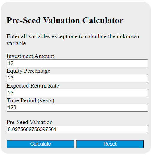 pre-seed valuation calculator