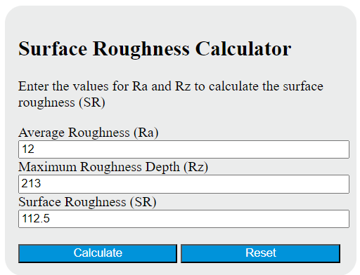 surface roughness calculator