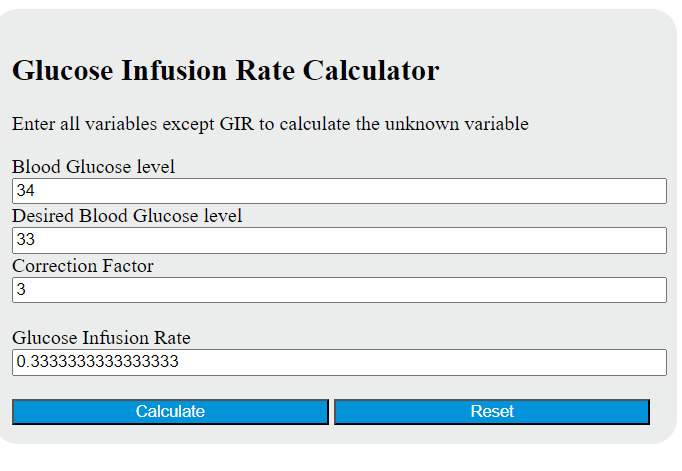 glucose infusion rate calculator