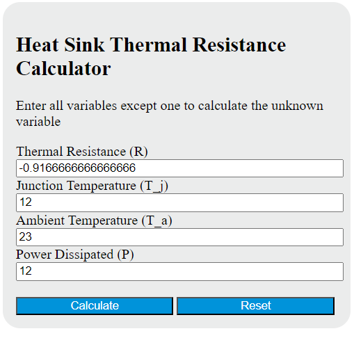 heat sink thermal resistance calculator