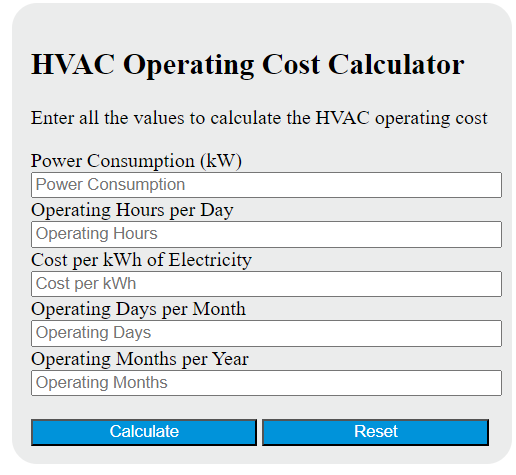 hvac operating cost calculator