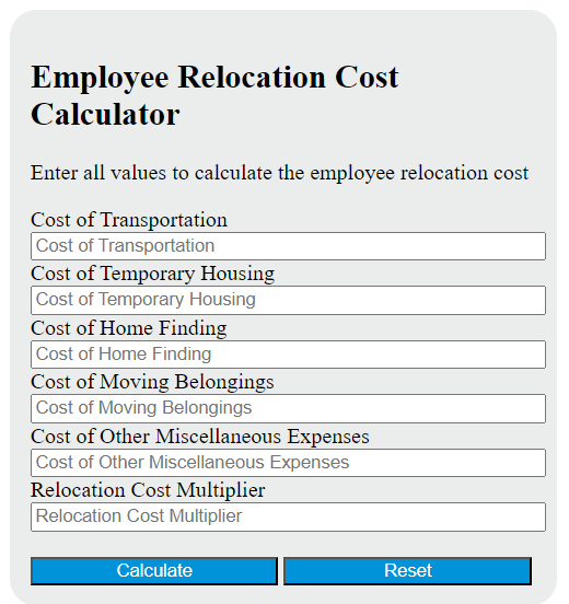 employee relocation cost calculator