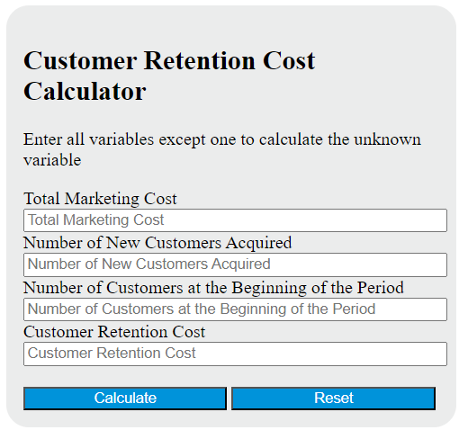 customer retention cost calculator