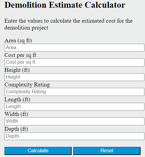 demolition cost estimate calculator