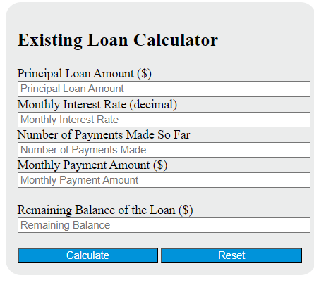 existing loan calculator