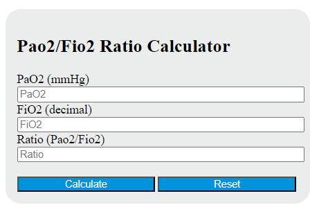 Pao2/fio2 ratio calculator