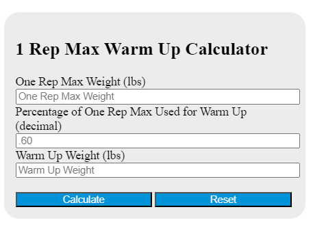 1 rep max warmup calculator
