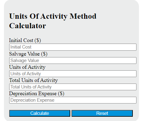 units of activity method calculator