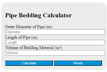 pipe bedding calculator