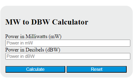 mw to dbw calculator