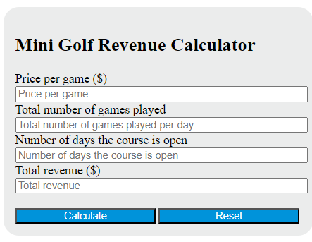 mini golf revenue calculator