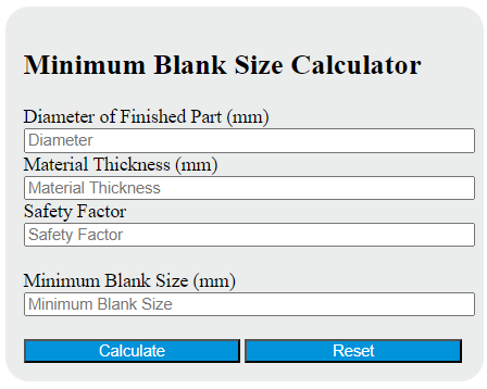 minimum blank size calculator