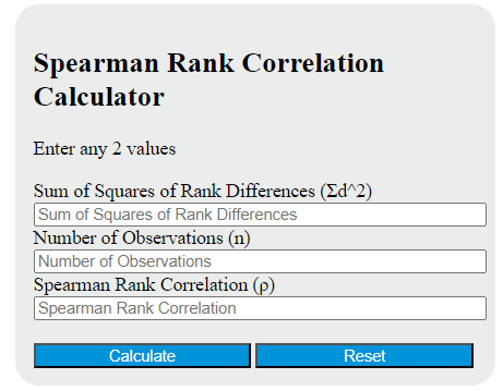 spearman rank correlation calculator