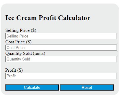 ice cream profit calculator