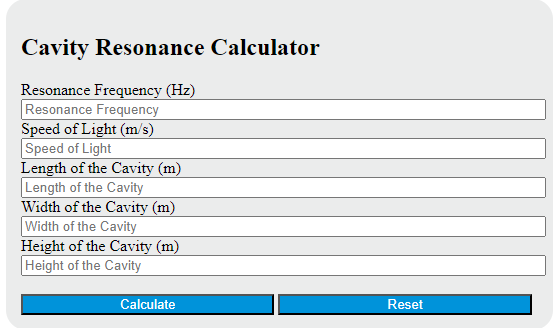 cavity resonance calculator