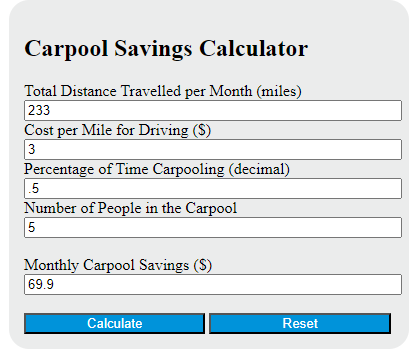 carpool savings calculator