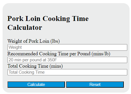pork loin cooking time calculator