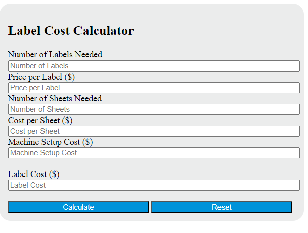 label cost calculator