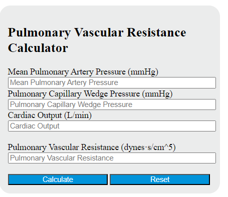 pulmonary vascular resistance calculator