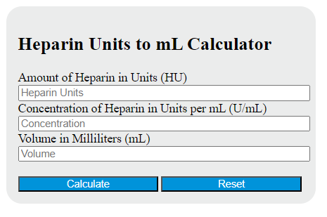 heparin units to ml calculator