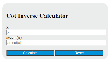 cot inverse calculator