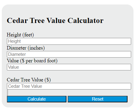 cedar tree value calculator