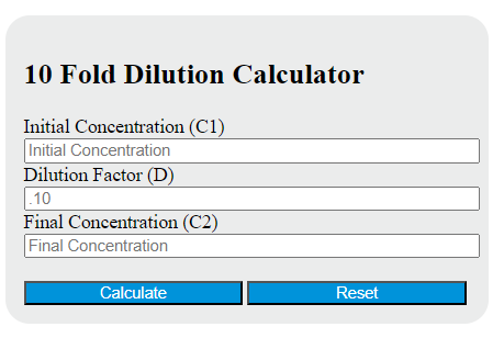 10 fold dilution calculator