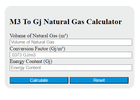 m3 to gj natural gas calculator