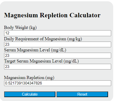 magnesium repletion calculator