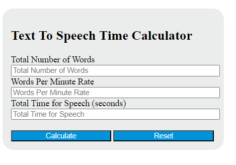text to speech time calculator