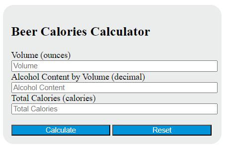 beer calories calculator