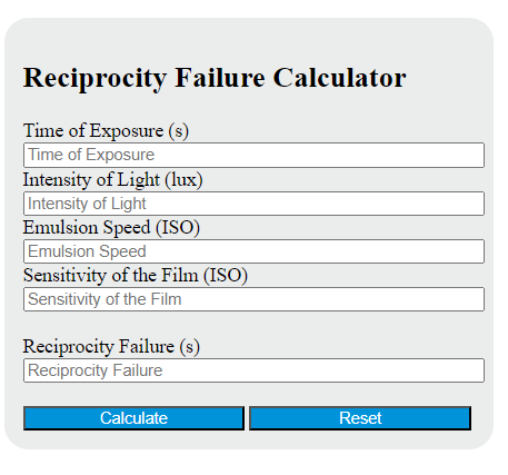 reciprocity failure calculator