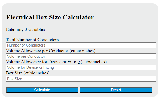 electrical box size calculator