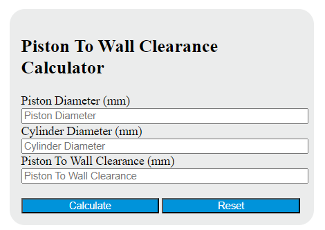 piston to wall clearance calculator