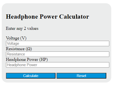 headphone power calculator