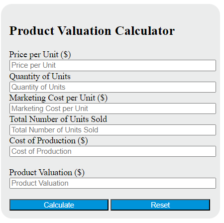 product valuation calculator
