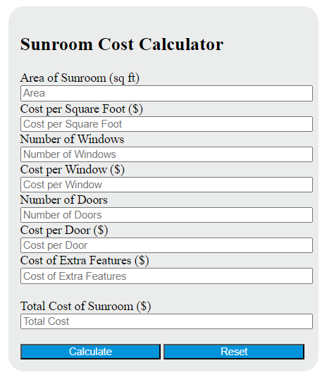 sunroom cost calculator