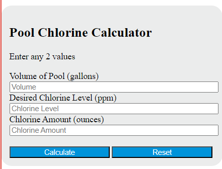 pool chlorine calculator